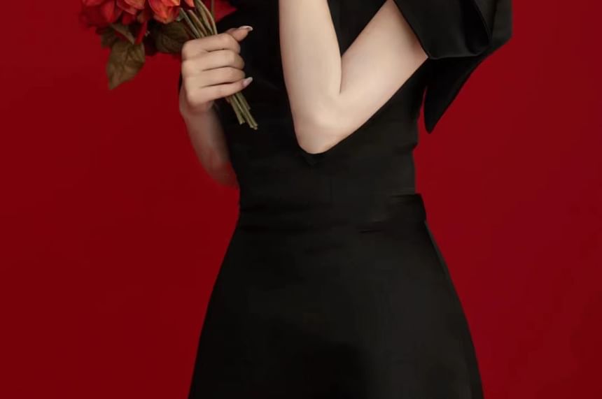 Off-Shoulder Puff-Sleeve Bow A-Line Evening Gown