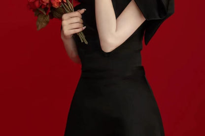 Off-Shoulder Puff-Sleeve Bow A-Line Evening Gown