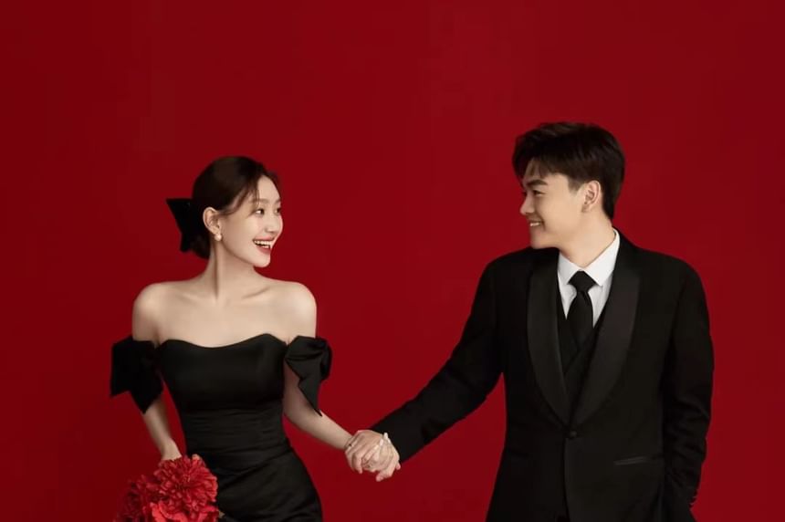 A-Line Gown Off-Shoulder Puff-Sleeve Bow Evening