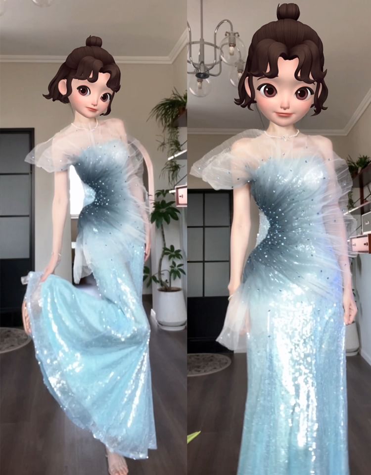 One Shoulder Sequined Ombre Mermaid Evening Gown