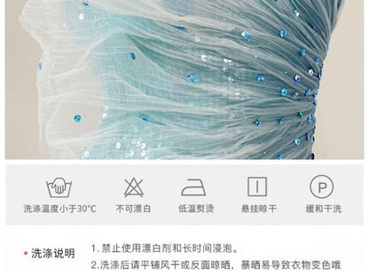 One Shoulder Sequined Ombre Mermaid Evening Gown