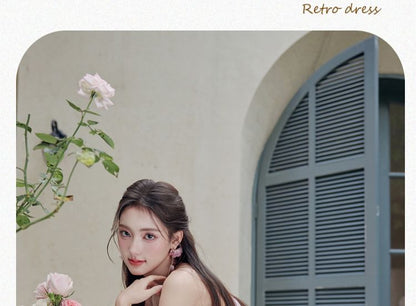 Spaghetti Strap Floral Ruffle Trim Maxi A-Line Dress / Plain Crop Cardigan / Set