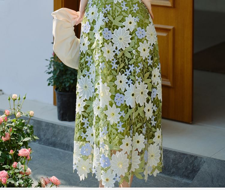 Spaghetti Strap Floral Print Midi A-Line Dress / Plain Crop Cardigan / Set