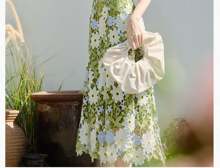 Spaghetti Strap Floral Print Midi A-Line Dress / Plain Crop Cardigan / Set