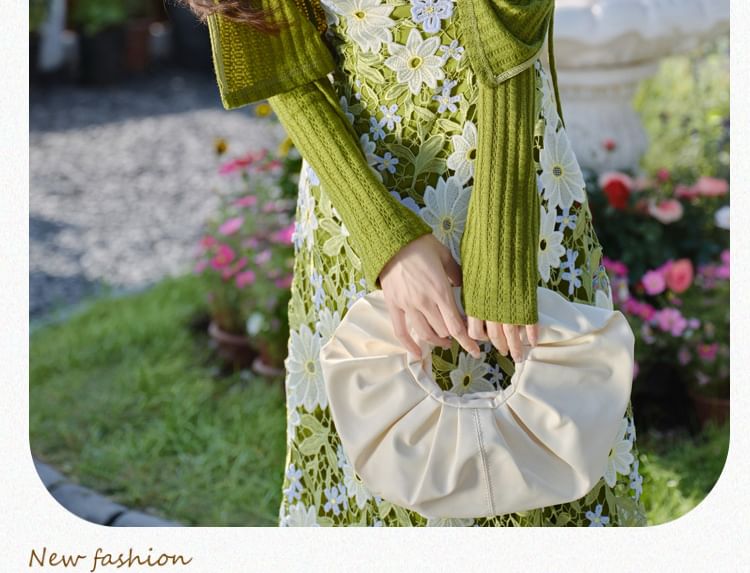 Spaghetti Strap Floral Print Midi A-Line Dress / Plain Crop Cardigan / Set