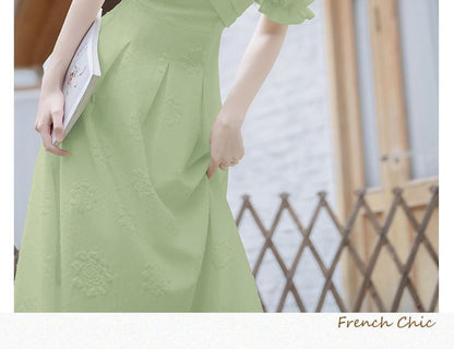 Elbow-Sleeve Cold Shoulder Plain Midi A-Line Dress