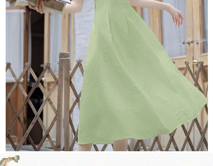 Elbow-Sleeve Cold Shoulder Plain Midi A-Line Dress