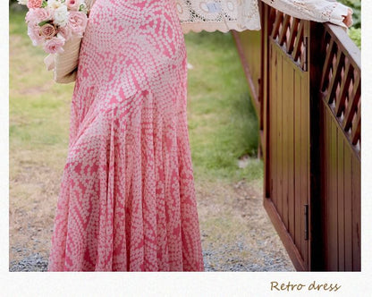 Spaghetti Strap V-Neck Polka Dot Ruffle Maxi A-Line Dress / Lace Cardigan / Set