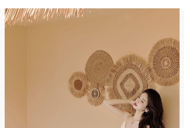 Spaghetti Strap V-Neck Plain Ruched Maxi A-Line Dress / Plain Cardigan / Set