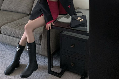 / Notch Mini (Various Plain High Pencil Skirt Blazer Designs) Waist Two-Piece Two Mock Lapel Tone