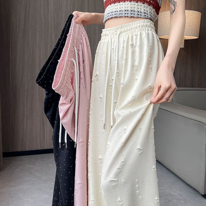 Drawstring Waist Distressed Wide Leg Pants (Various Designs)