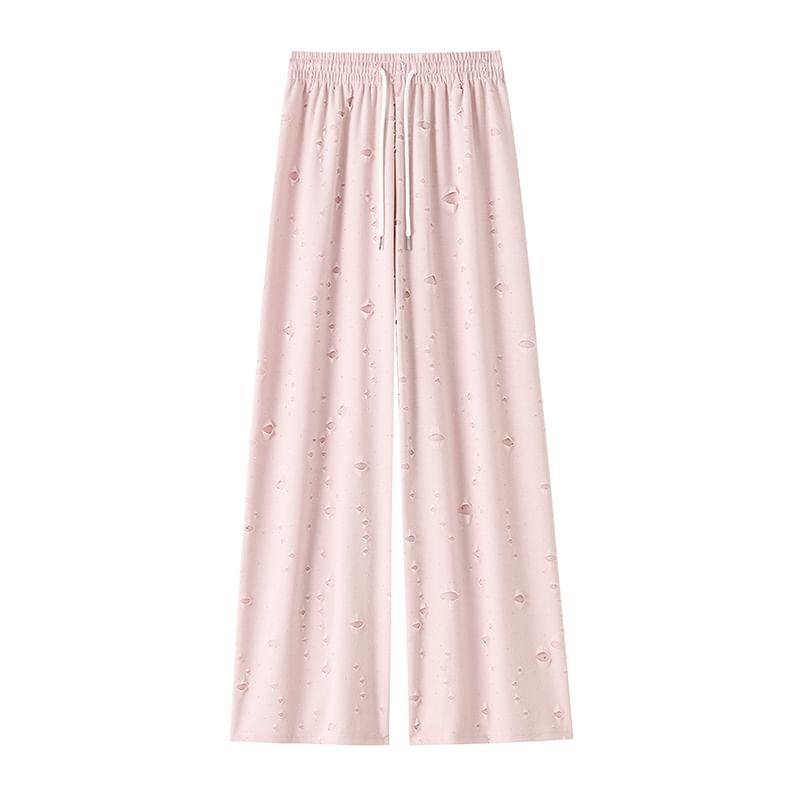 Drawstring Waist Distressed Wide Leg Pants (Various Designs)