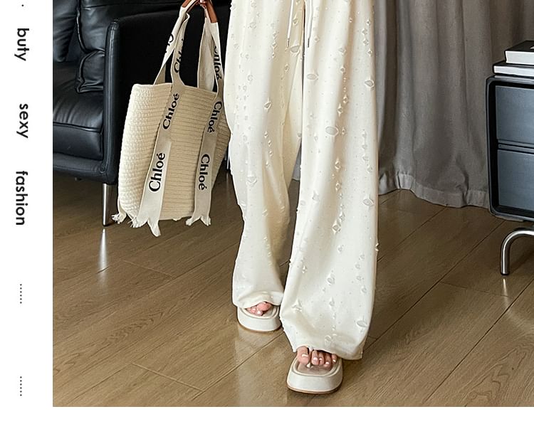 Drawstring Waist Distressed Wide Leg Pants (Various Designs)