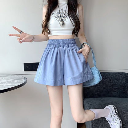 Elastic Waist Plain Shorts