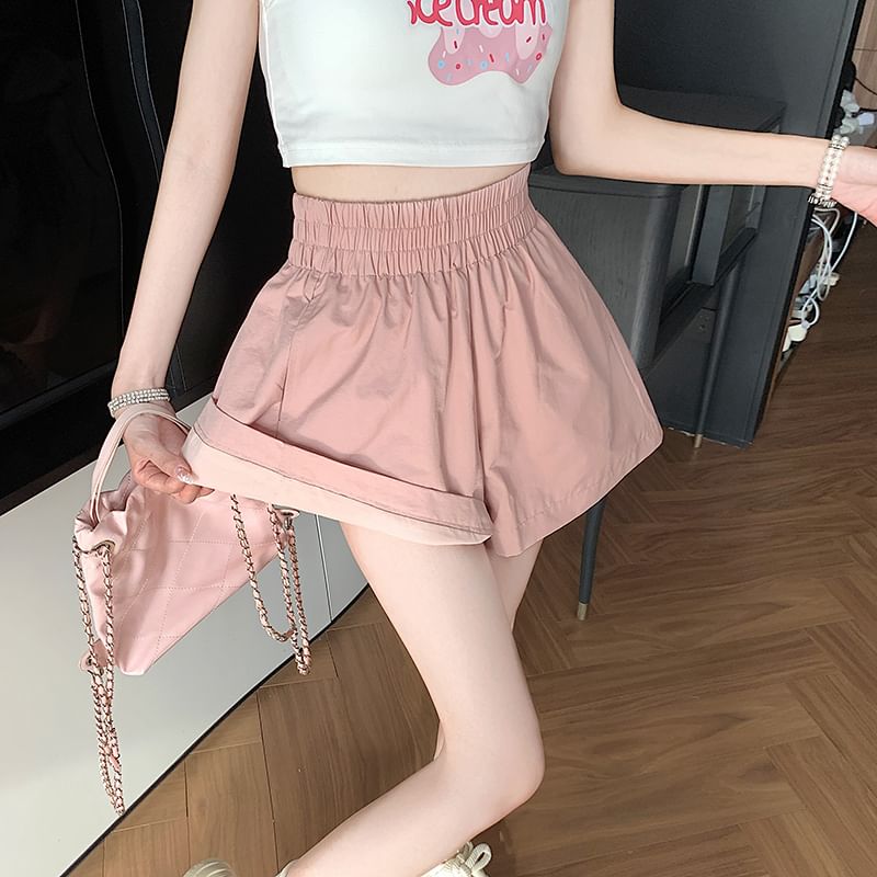 Elastic Waist Plain Shorts