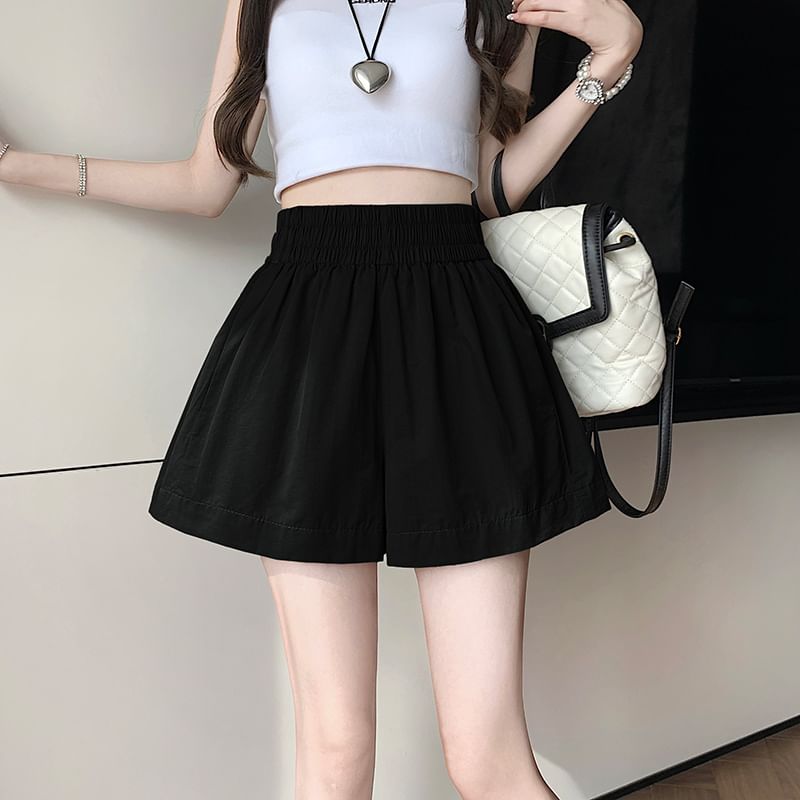 Elastic Waist Plain Shorts
