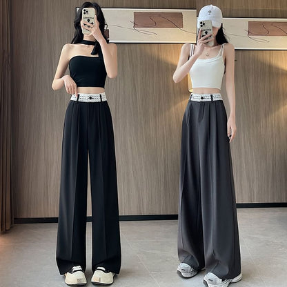 High Rise Lace Panel Wide Leg Slacks