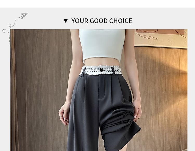 High Rise Lace Panel Wide Leg Slacks