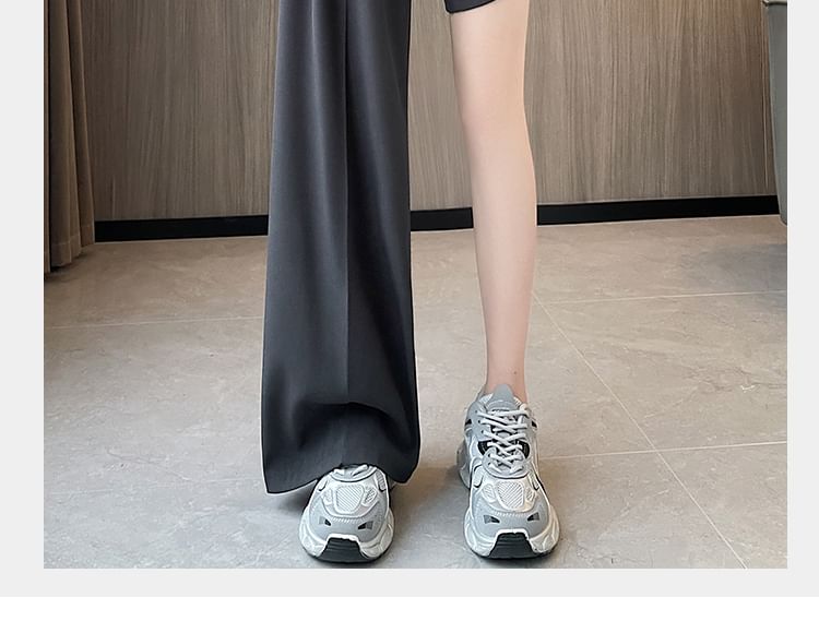 High Rise Lace Panel Wide Leg Slacks