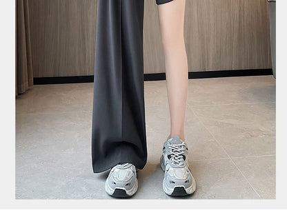 High Rise Lace Panel Wide Leg Slacks