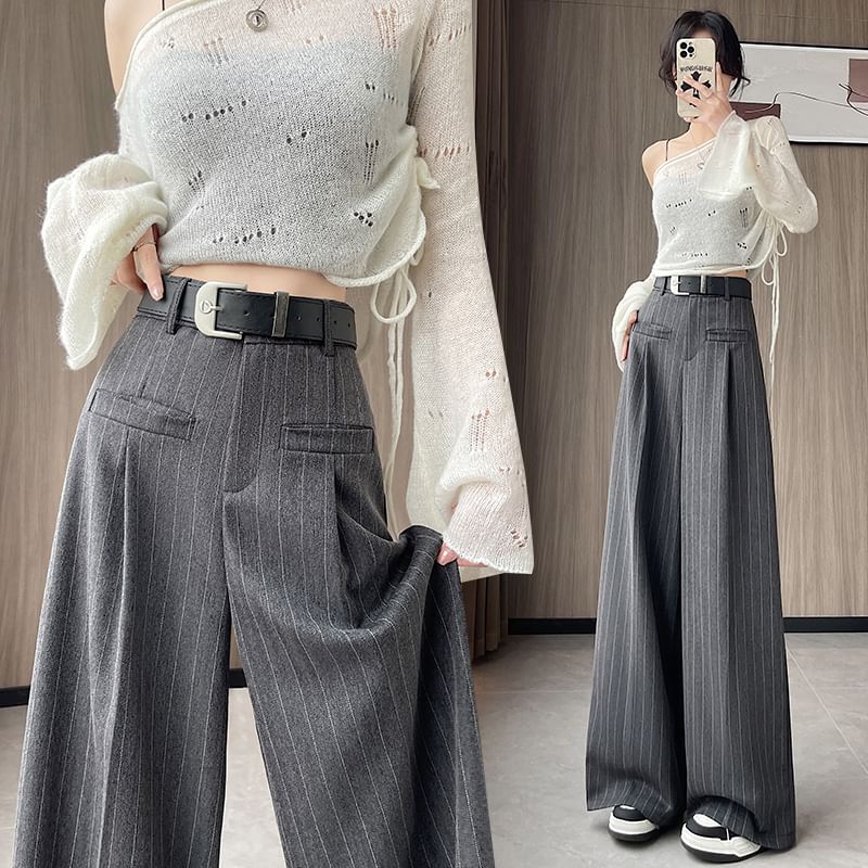 High Rise Pinstriped Wide Leg Dress Pants