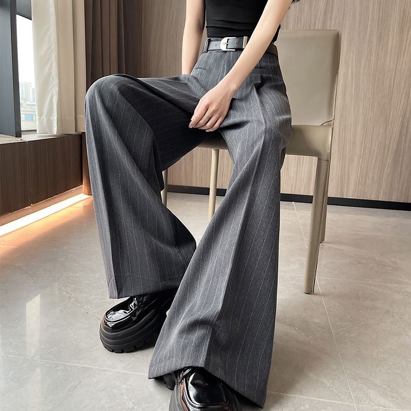 High Rise Pinstriped Wide Leg Dress Pants