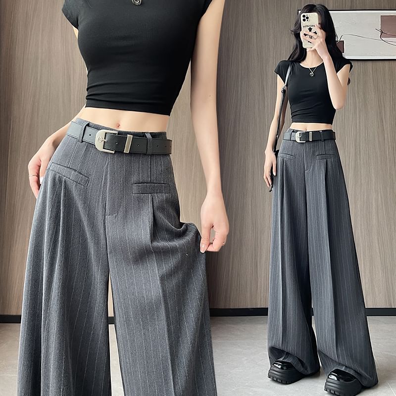 High Rise Pinstriped Wide Leg Dress Pants