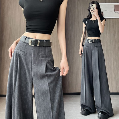 High Rise Pinstriped Wide Leg Dress Pants