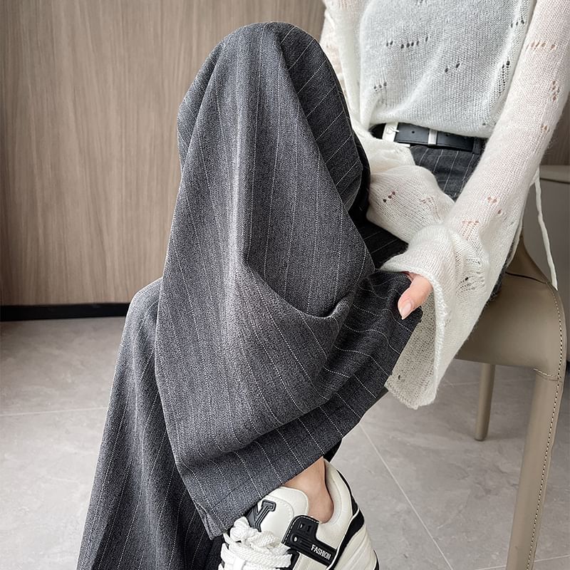 High Rise Pinstriped Wide Leg Dress Pants