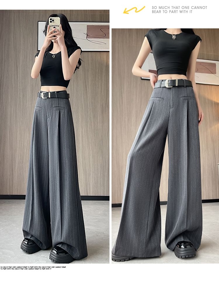 High Rise Pinstriped Wide Leg Dress Pants