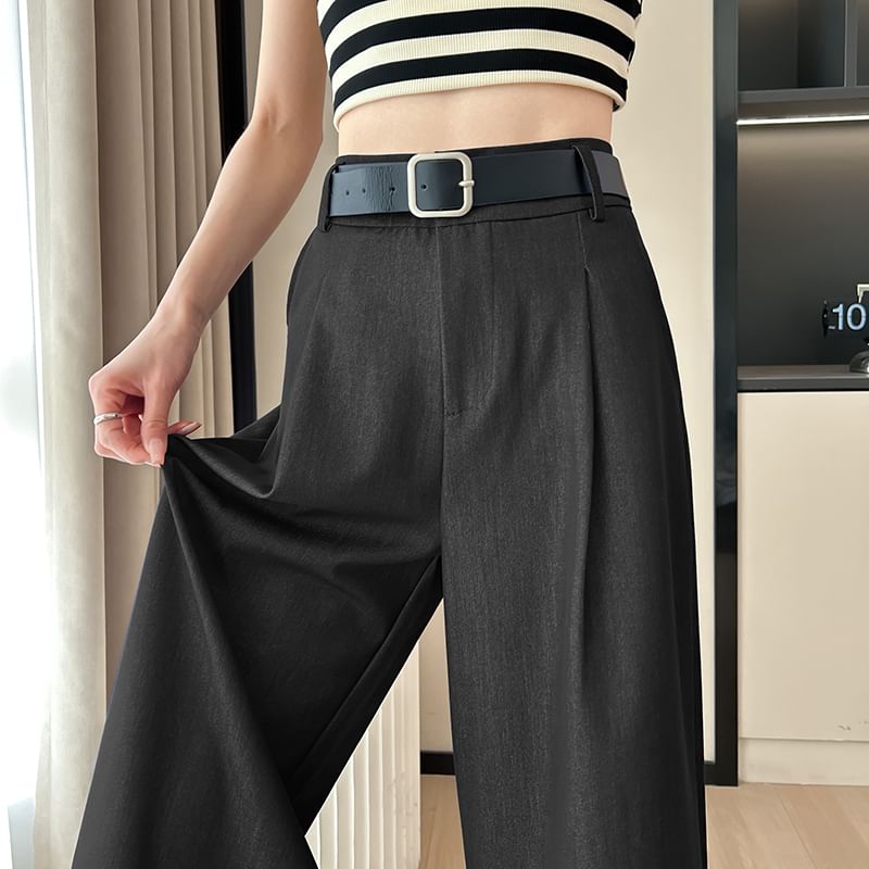 High Waist Plain Capri Wide Leg Dress Pants