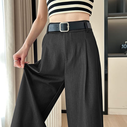 High Waist Plain Capri Wide Leg Dress Pants
