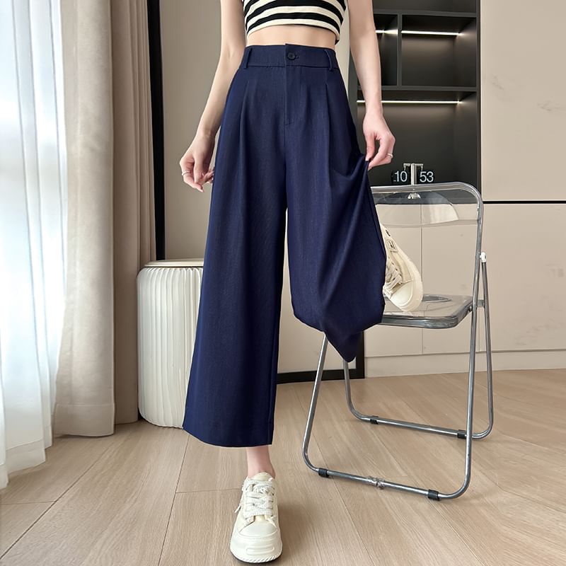 High Waist Plain Capri Wide Leg Dress Pants