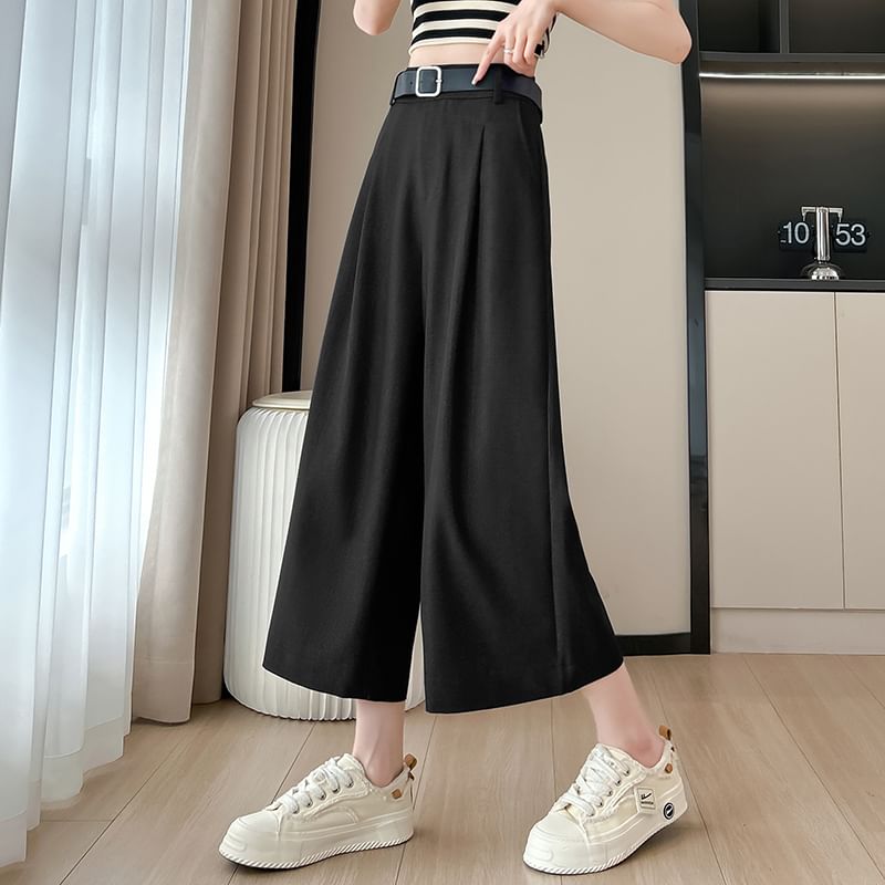 High Waist Plain Capri Wide Leg Dress Pants