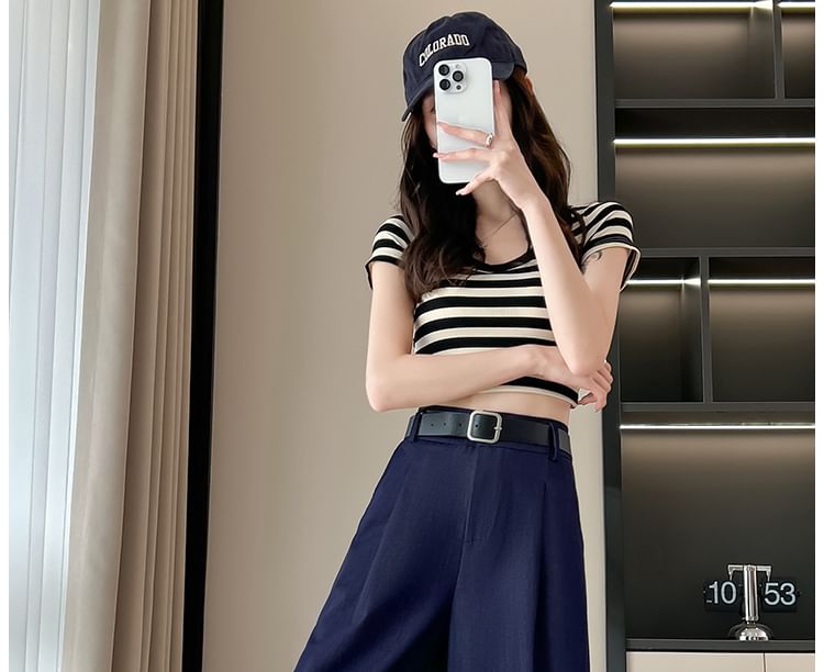 High Waist Plain Capri Wide Leg Dress Pants