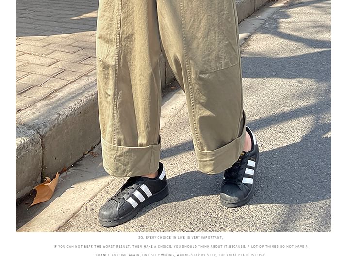 Elastic Waist Plain Cropped Wide Leg Pants