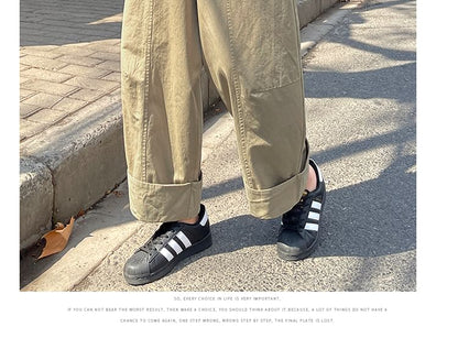 Elastic Waist Plain Cropped Wide Leg Pants