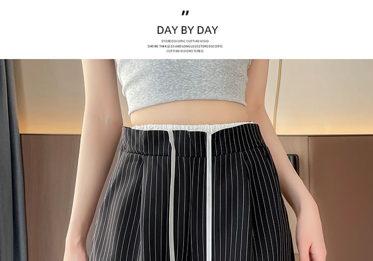 Drawstring Waist Pinstriped Wide Leg Pants (Various Designs)