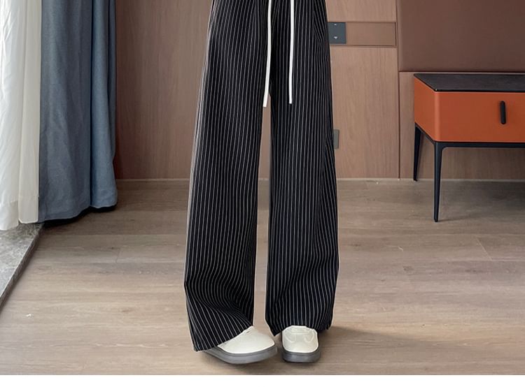 Drawstring Waist Pinstriped Wide Leg Pants (Various Designs)