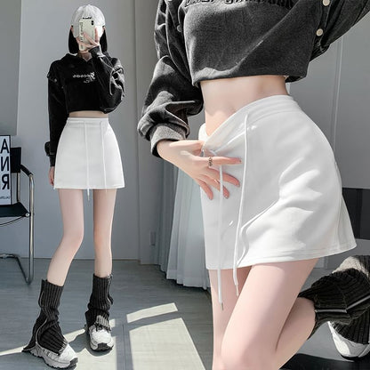 Drawstring Waist Plain Skort