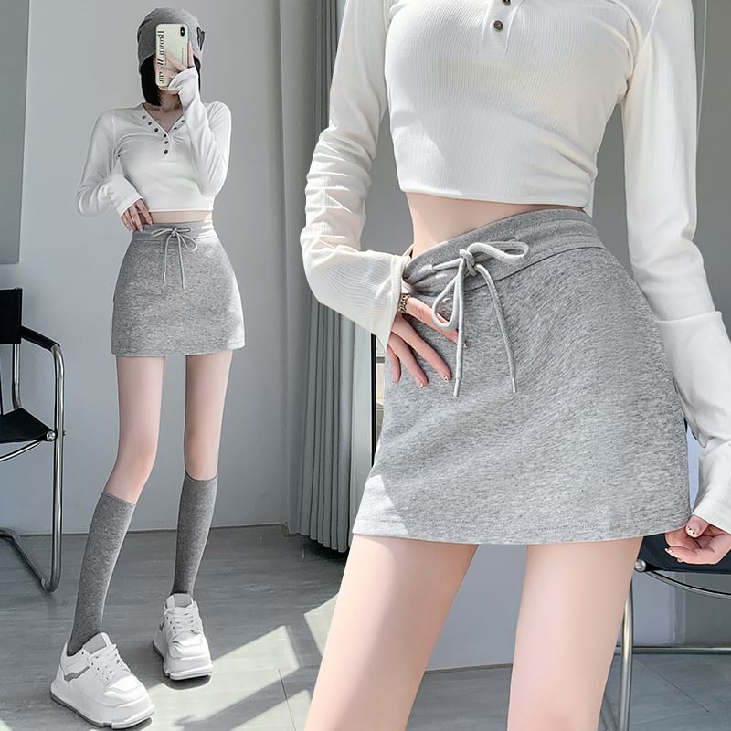 Drawstring Waist Plain Skort
