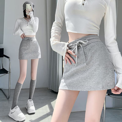 Drawstring Waist Plain Skort