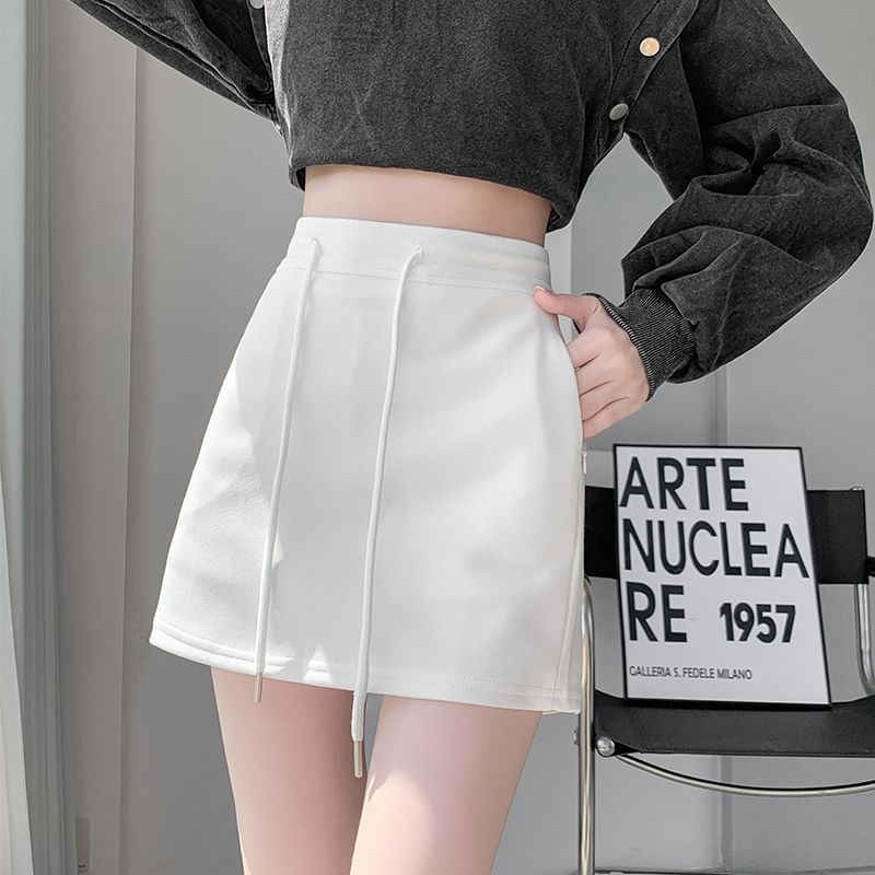 Drawstring Waist Plain Skort
