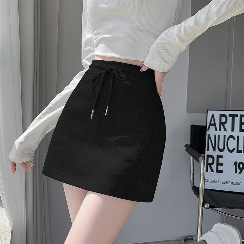 Drawstring Waist Plain Skort
