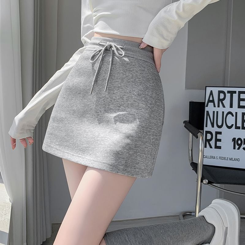 Drawstring Waist Plain Skort