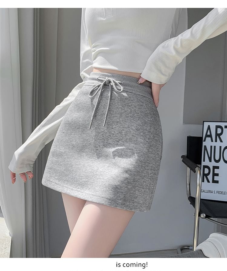 Drawstring Waist Plain Skort