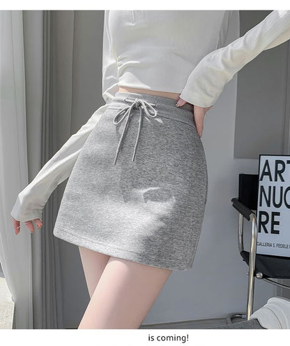 Drawstring Waist Plain Skort