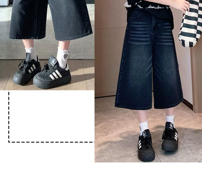 High Waist Washed Capri Wide Leg Jeans