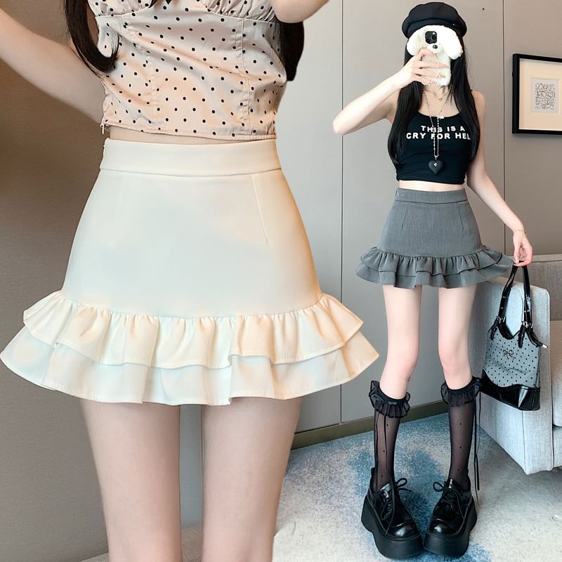 High Rise Ruffle Trim Mini Pencil Skirt