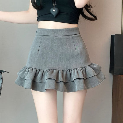 High Rise Ruffle Trim Mini Pencil Skirt